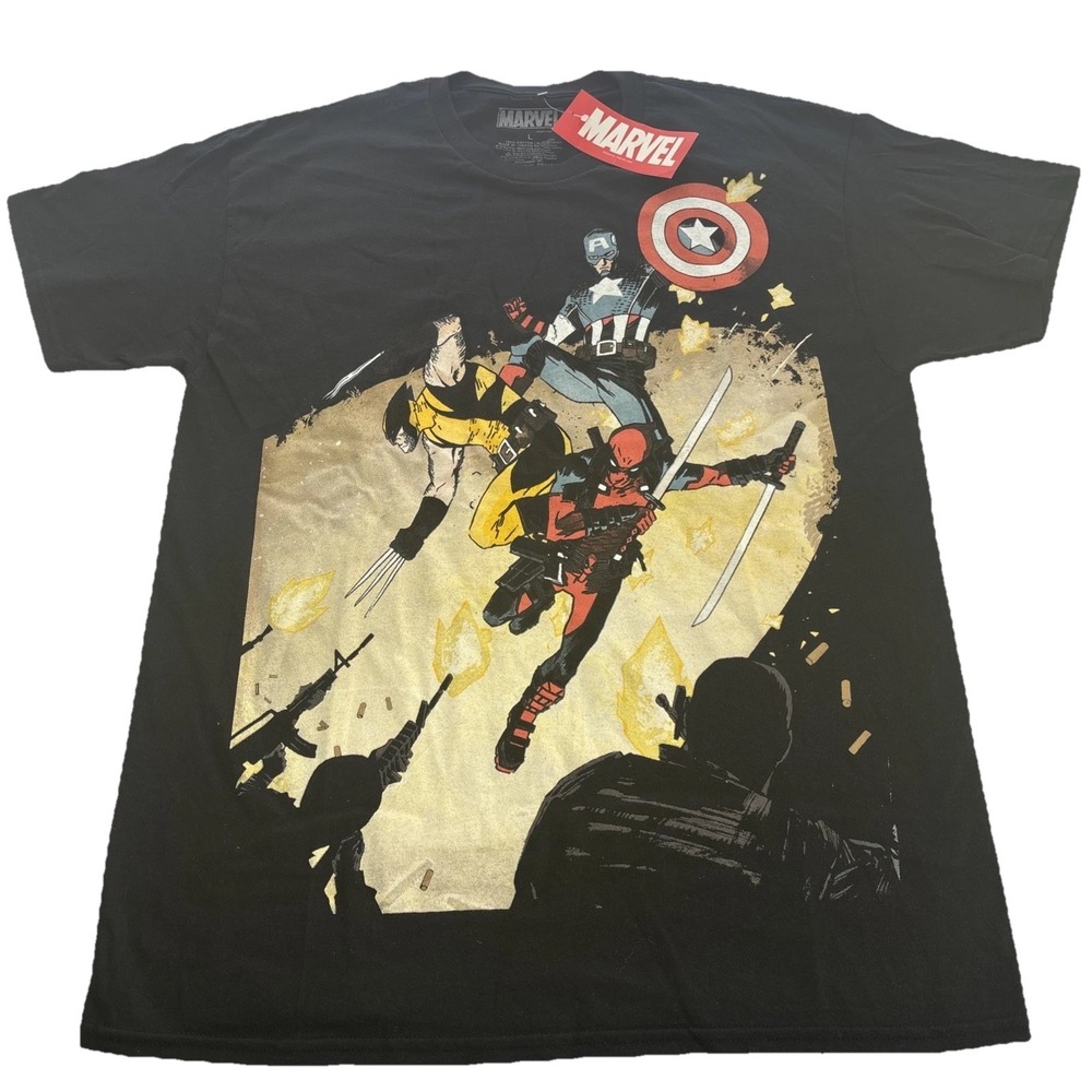 Marvel Mad Engine men's large black Deadpool Wolverine Captain America
